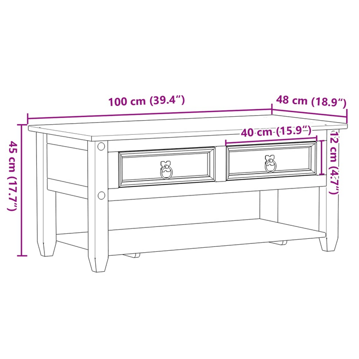 CORONA Rustic Coffee Table with Drawers 100x48x45 cm - Solid Pine Wood, Durable & Elegant - Premium  from Home Treasures - Just £137.99! Shop now at Home Treasures