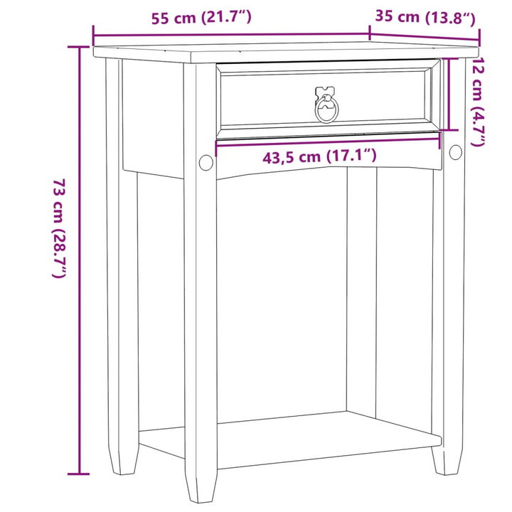 CORONA Console Table - Solid Pine Wood, 55x35x73 cm, Rustic & Functional - Premium  from Home Treasures - Just £60.99! Shop now at Home Treasures