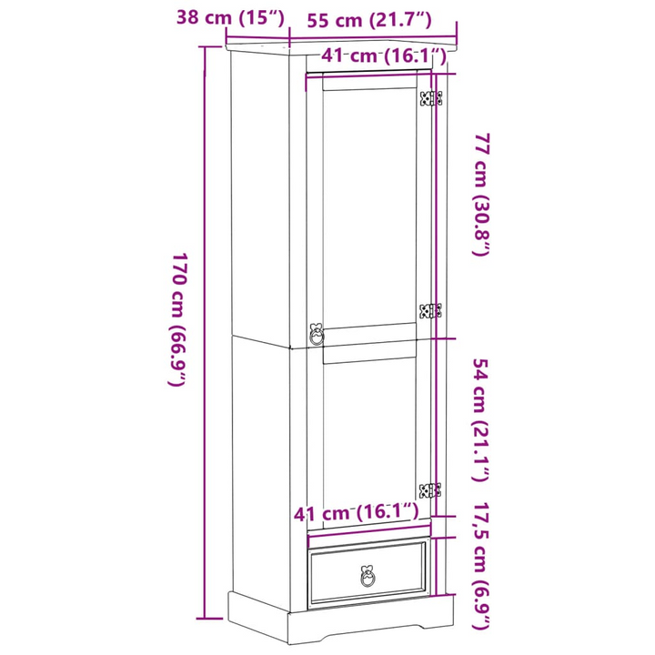 CORONA Wardrobe 55x38x170 cm - Solid Pine Wood, Rustic Design with Ample Storage - Premium  from Home Treasures - Just £250.99! Shop now at Home Treasures