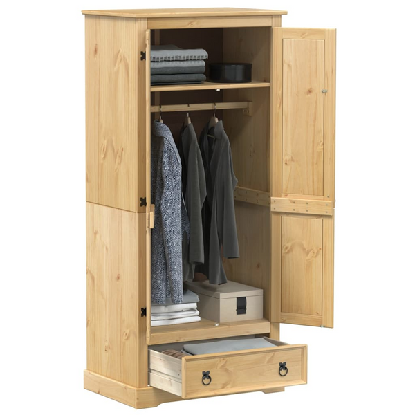 CORONA Solid Pine Wood Wardrobe 76x50x170 cm - Rustic Storage Cabinet with Metal Handles - Premium  from Home Treasures - Just £321.99! Shop now at Home Treasures