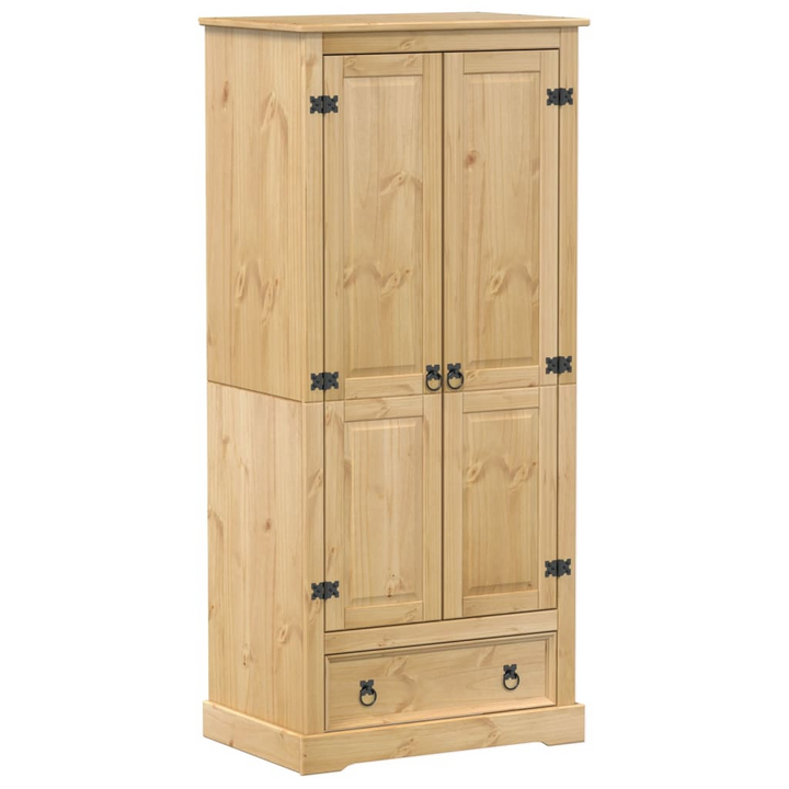 CORONA Solid Pine Wood Wardrobe 76x50x170 cm - Rustic Storage Cabinet with Metal Handles - Premium  from Home Treasures - Just £321.99! Shop now at Home Treasures