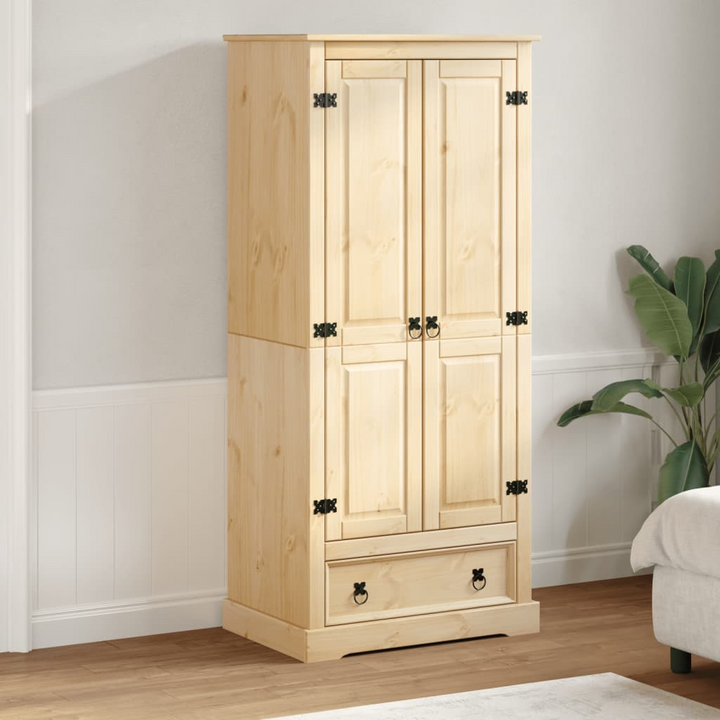 CORONA Solid Pine Wood Wardrobe 76x50x170 cm - Rustic Storage Cabinet with Metal Handles - Premium  from Home Treasures - Just £321.99! Shop now at Home Treasures