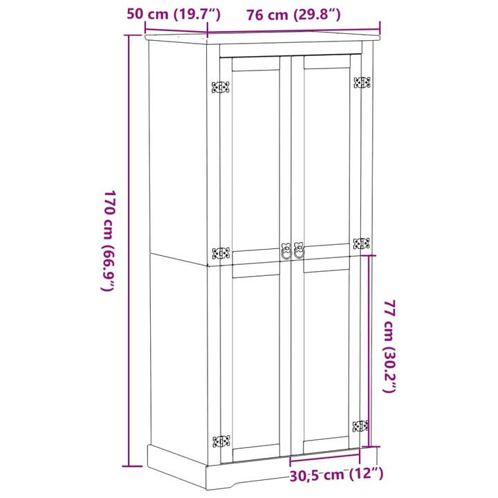 CORONA Wardrobe - 76x50x170 cm Solid Pine Wood Closet with Ample Storage and Sleek Metal Handles - Premium  from Home Treasures - Just £310.99! Shop now at Home Treasures