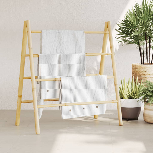 Bamboo Double Towel Ladder with 4 Rungs - Stylish & Durable Towel Rack, 90x50x100 cm - Premium  from Home Treasures - Just £43.99! Shop now at Home Treasures