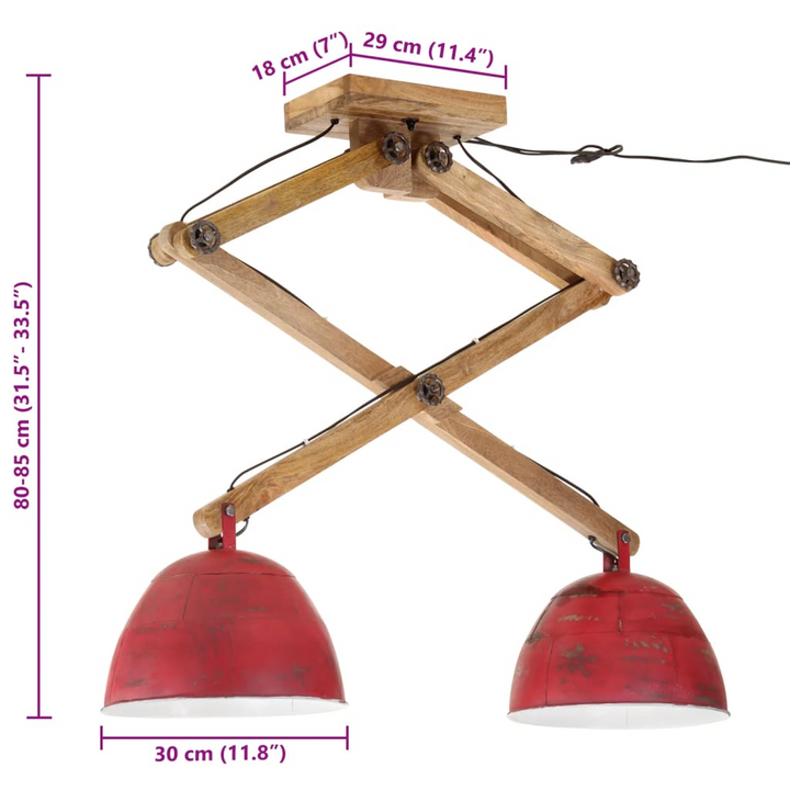 Distressed Red Ceiling Lamp - 25W, Dual Lampshade, Industrial Design - 29x18x85 cm, E27 Socket - Premium  from Home Treasures - Just £119.99! Shop now at Home Treasures