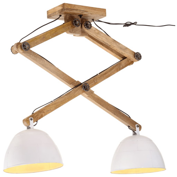 White Industrial Ceiling Lamp 25W - Sturdy Iron & Mango Wood, 2 Lampshades - 29x18x85 cm, E27 Socket - Premium  from Home Treasures - Just £121.99! Shop now at Home Treasures