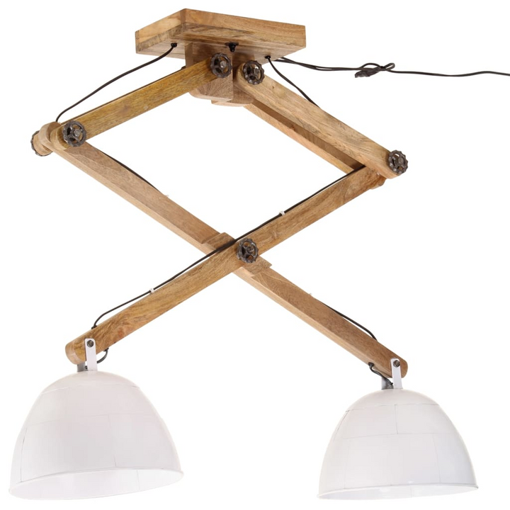 White Industrial Ceiling Lamp 25W - Sturdy Iron & Mango Wood, 2 Lampshades - 29x18x85 cm, E27 Socket - Premium  from Home Treasures - Just £121.99! Shop now at Home Treasures