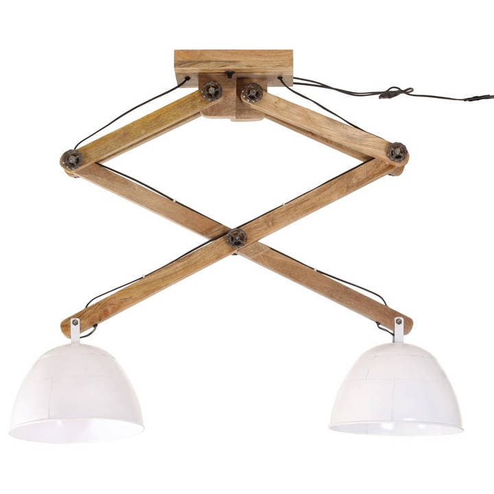 White Industrial Ceiling Lamp 25W - Sturdy Iron & Mango Wood, 2 Lampshades - 29x18x85 cm, E27 Socket - Premium  from Home Treasures - Just £121.99! Shop now at Home Treasures