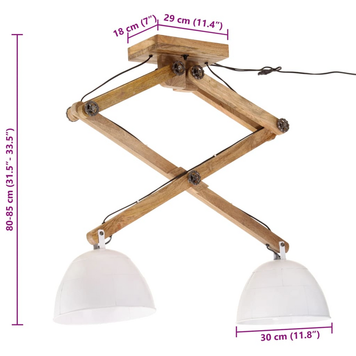 White Industrial Ceiling Lamp 25W - Sturdy Iron & Mango Wood, 2 Lampshades - 29x18x85 cm, E27 Socket - Premium  from Home Treasures - Just £121.99! Shop now at Home Treasures