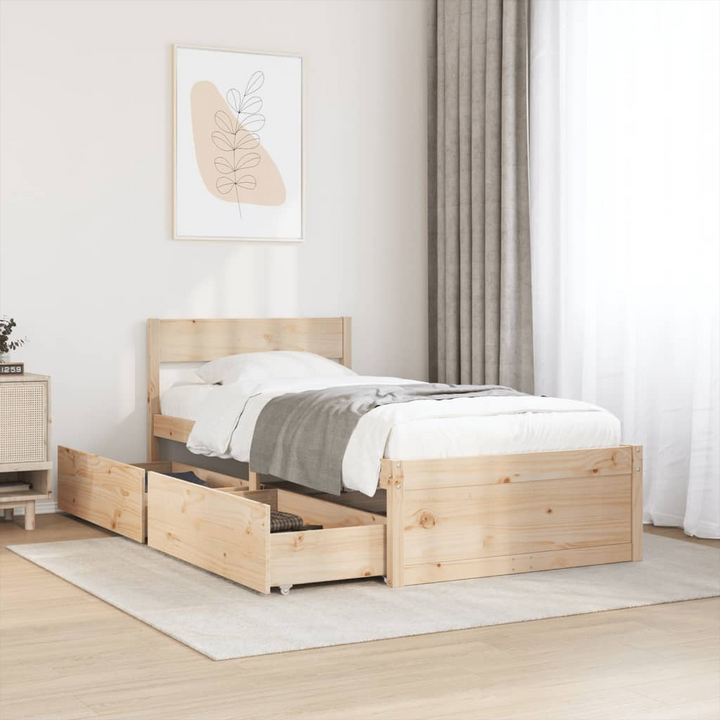 Solid Wood Pine Bed Frame with Drawers, Small Single 75x190 cm - Modern & Durable - Premium  from Home Treasures - Just £140.99! Shop now at Home Treasures