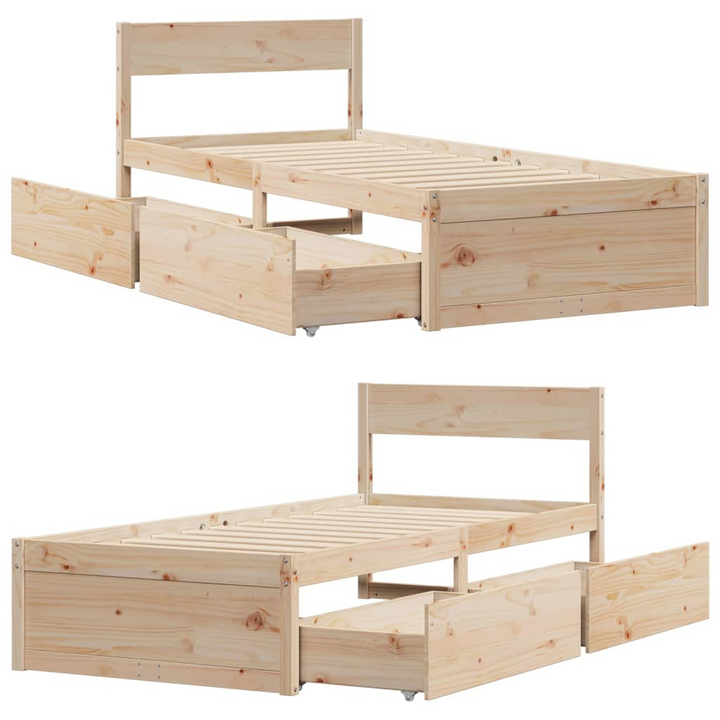 Solid Wood Pine Bed Frame with Drawers, Small Single 75x190 cm - Modern & Durable - Premium  from Home Treasures - Just £140.99! Shop now at Home Treasures