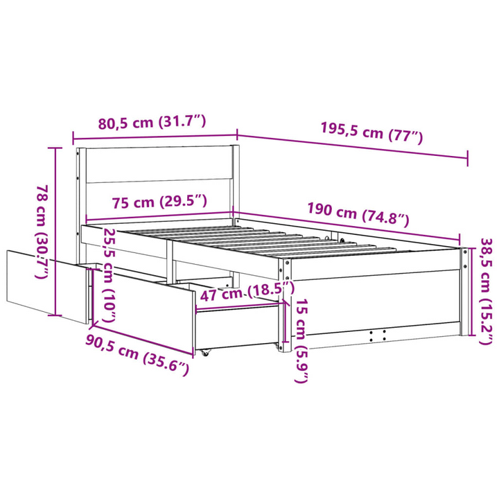 Solid Wood Pine Bed Frame with Drawers, Small Single 75x190 cm - Modern & Durable - Premium  from Home Treasures - Just £140.99! Shop now at Home Treasures