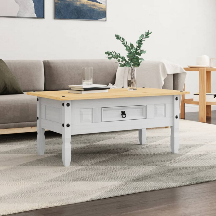 CORONA Rustic Coffee Table - Solid Mexican Pinewood in White 100x55x44 cm - Elegant and Durable, Easy Assembly - Premium  from Home Treasures - Just £128.99! Shop now at Home Treasures