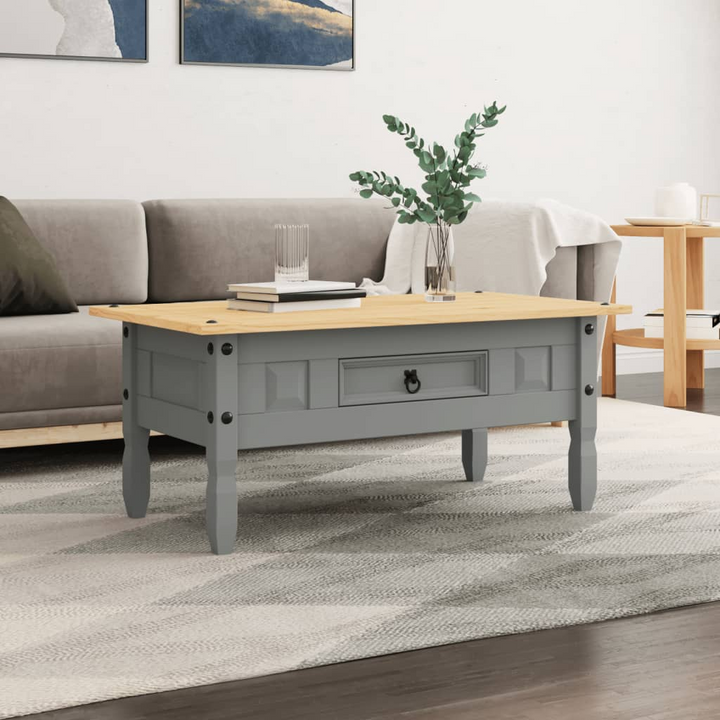 CORONA Coffee Table - Mexican Solid Pine Wood, Rustic Grey Finish, 100x55x44 cm - Perfect for Living Room - Premium  from Home Treasures - Just £106.99! Shop now at Home Treasures