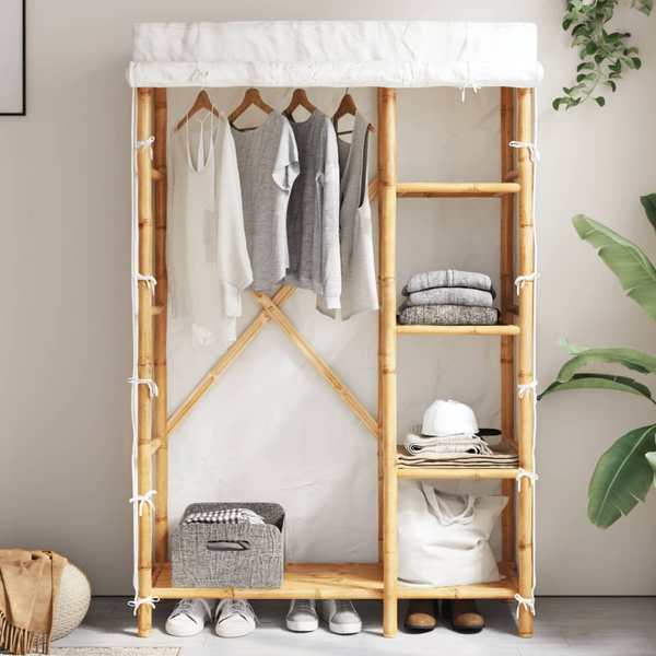 White Fabric and Bamboo Wardrobe - Stylish & Practical Storage Solution, 110x45x170 cm - Premium  from Home Treasures - Just £182.99! Shop now at Home Treasures