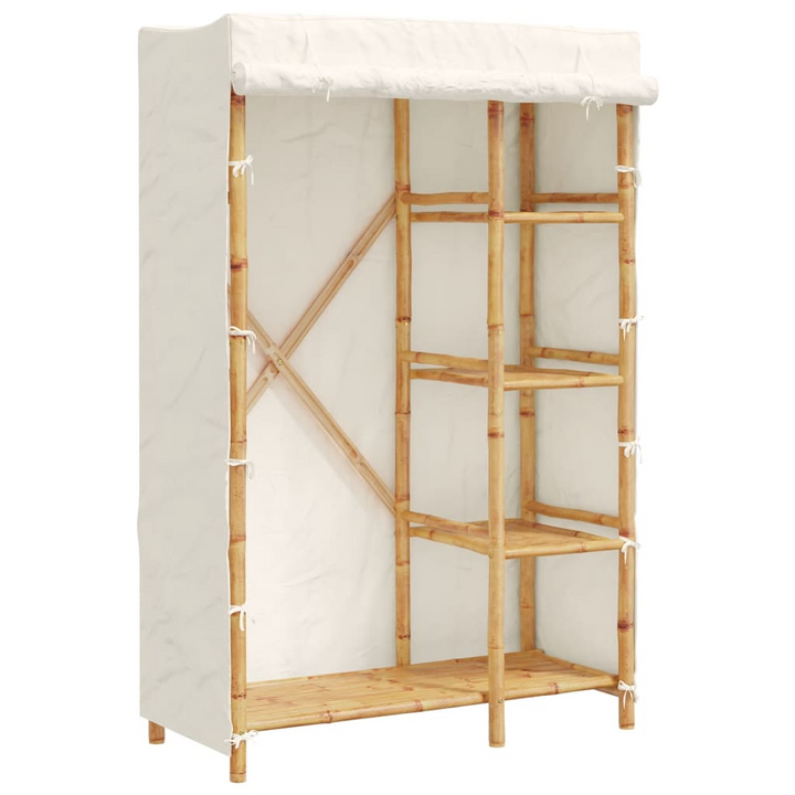 White Fabric and Bamboo Wardrobe - Stylish & Practical Storage Solution, 110x45x170 cm - Premium  from Home Treasures - Just £182.99! Shop now at Home Treasures