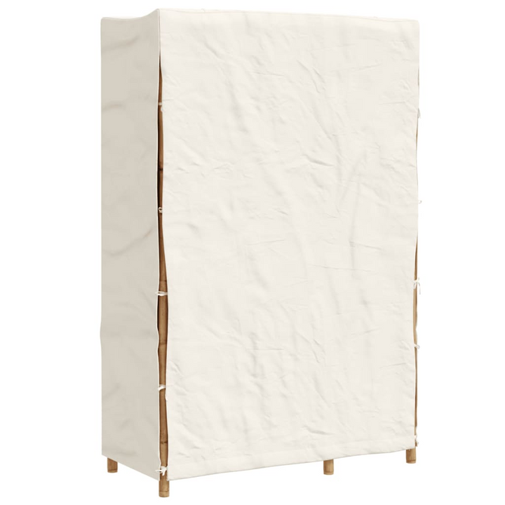 White Fabric and Bamboo Wardrobe - Stylish & Practical Storage Solution, 110x45x170 cm - Premium  from Home Treasures - Just £182.99! Shop now at Home Treasures