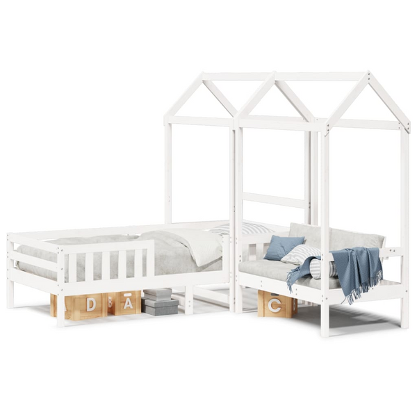 White Bed and Bench Set with Roof - Modern Pine Wood Furniture, 90x200 cm | Ideal for Kids & Adults - Premium  from Home Treasures - Just £408.99! Shop now at Home Treasures