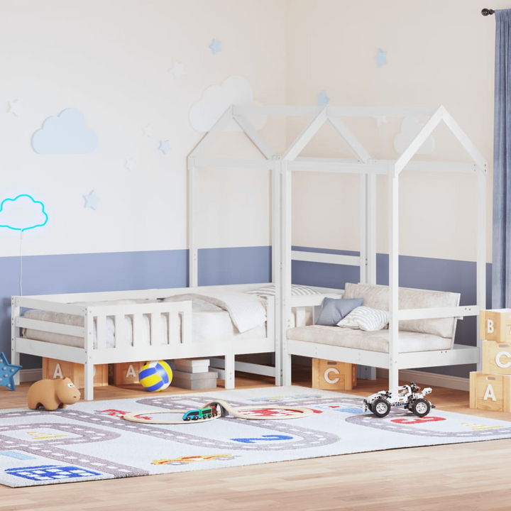 White Bed and Bench Set with Roof - Modern Pine Wood Furniture, 90x200 cm | Ideal for Kids & Adults - Premium  from Home Treasures - Just £408.99! Shop now at Home Treasures