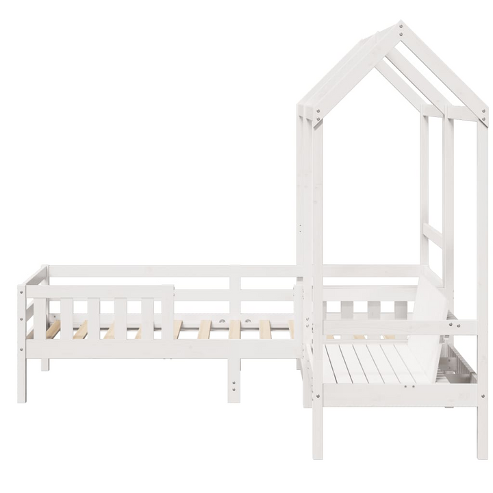 White Bed and Bench Set with Roof - Modern Pine Wood Furniture, 90x200 cm | Ideal for Kids & Adults - Premium  from Home Treasures - Just £408.99! Shop now at Home Treasures