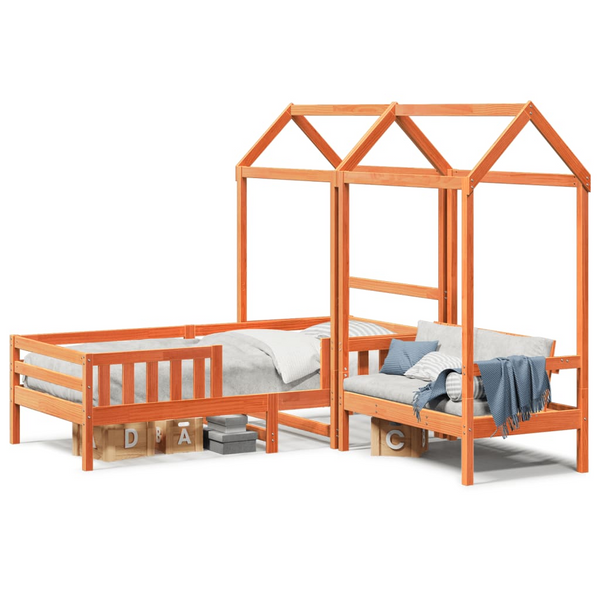 Bed and Bench Set with Roof in Wax Brown - Stylish Pine Wood Furniture for Children, 75x190 cm Single (Mattress Not Included) - Premium  from Home Treasures - Just £336.99! Shop now at Home Treasures