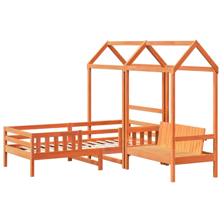 Bed and Bench Set with Roof in Wax Brown - Stylish Pine Wood Furniture for Children, 75x190 cm Single (Mattress Not Included) - Premium  from Home Treasures - Just £336.99! Shop now at Home Treasures