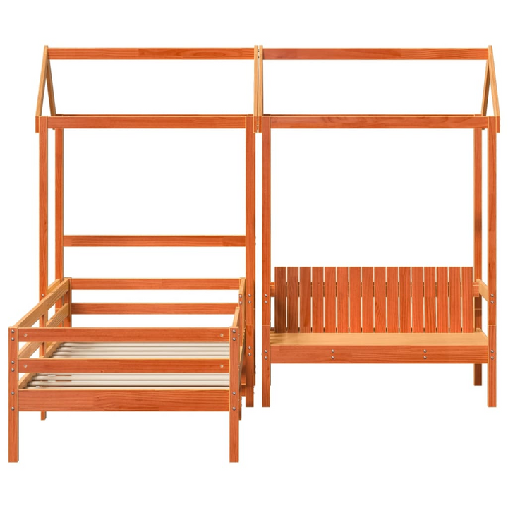 Bed and Bench Set with Roof in Wax Brown - Stylish Pine Wood Furniture for Children, 75x190 cm Single (Mattress Not Included) - Premium  from Home Treasures - Just £336.99! Shop now at Home Treasures