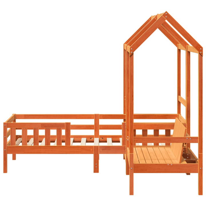 Bed and Bench Set with Roof in Wax Brown - Stylish Pine Wood Furniture for Children, 75x190 cm Single (Mattress Not Included) - Premium  from Home Treasures - Just £336.99! Shop now at Home Treasures