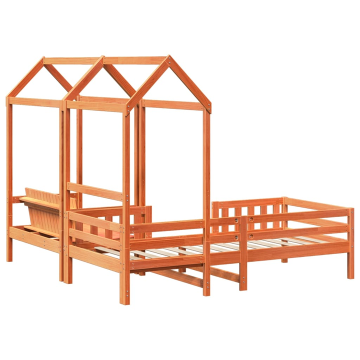 Bed and Bench Set with Roof in Wax Brown - Stylish Pine Wood Furniture for Children, 75x190 cm Single (Mattress Not Included) - Premium  from Home Treasures - Just £336.99! Shop now at Home Treasures