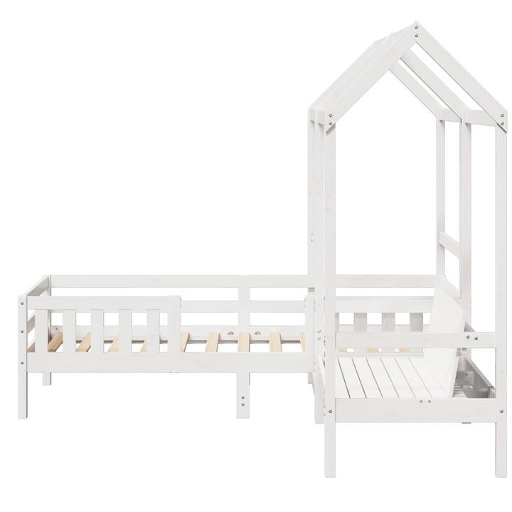 Modern White Pine Wood Bed and Bench Set with Roof - Single 90x190 cm | Stylish & Functional Bedroom Furniture - Premium  from Home Treasures - Just £392.99! Shop now at Home Treasures