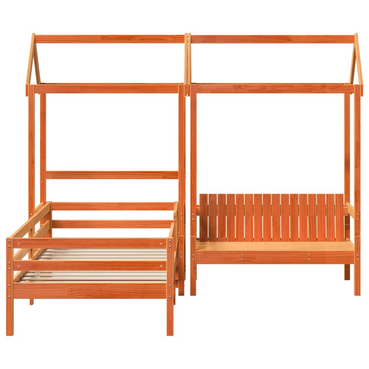 Modern Bed and Bench Set with Roof - Solid Pine Wood, Wax Brown 90x190 cm (Single), Includes Bench with Backrest - Premium  from Home Treasures - Just £352.99! Shop now at Home Treasures