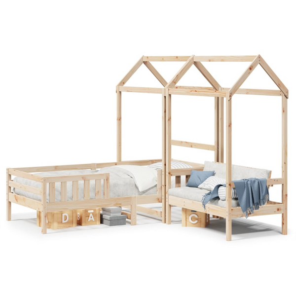 Stylish & Modern Bed and Bench Set with Roof - Solid Pine Wood | Small Single 75x190 cm - Premium  from Home Treasures - Just £299.99! Shop now at Home Treasures