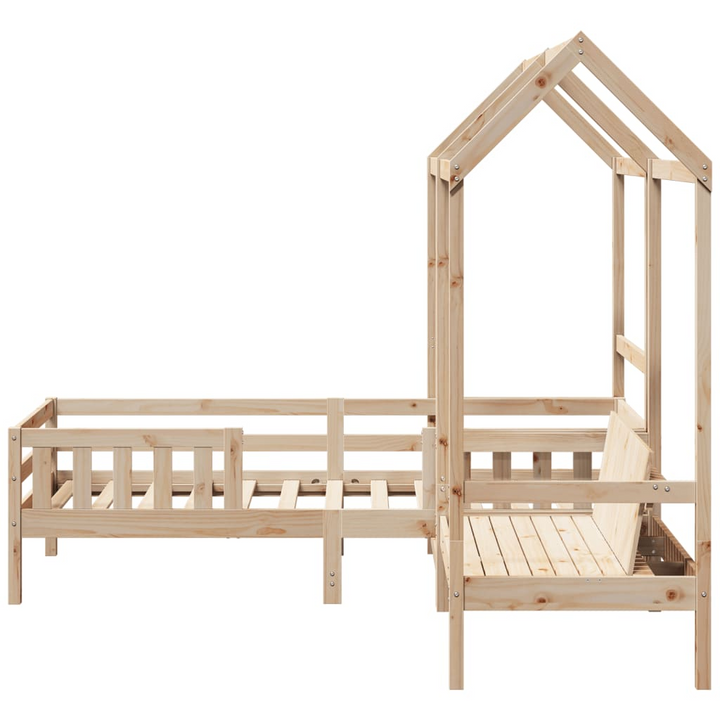 Stylish & Modern Bed and Bench Set with Roof - Solid Pine Wood | Small Single 75x190 cm - Premium  from Home Treasures - Just £299.99! Shop now at Home Treasures