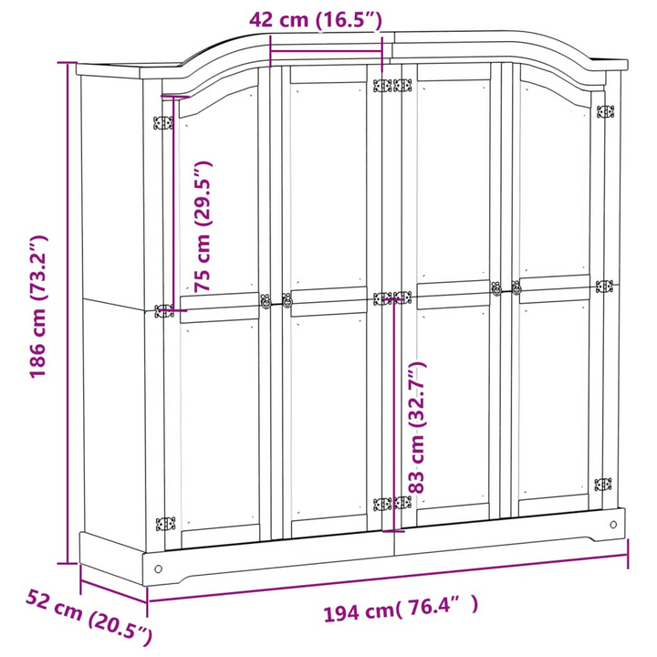 CORONA Wardrobe - Solid Pine Wood, Rustic Design, Ample Storage - 194x52x186 cm - Premium  from Home Treasures - Just £766.99! Shop now at Home Treasures