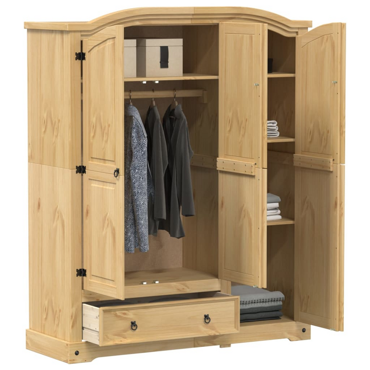 CORONA Wardrobe 151.5x52x186 cm - Solid Pine Wood with Honey Wax Finish | Ample Storage & Metal Handles - Premium  from Home Treasures - Just £581.99! Shop now at Home Treasures