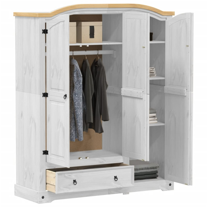 CORONA White Wardrobe - Solid Pine Wood, 151.5x52x186 cm, Ample Storage, Sturdy & Durable - Premium  from Home Treasures - Just £559.99! Shop now at Home Treasures