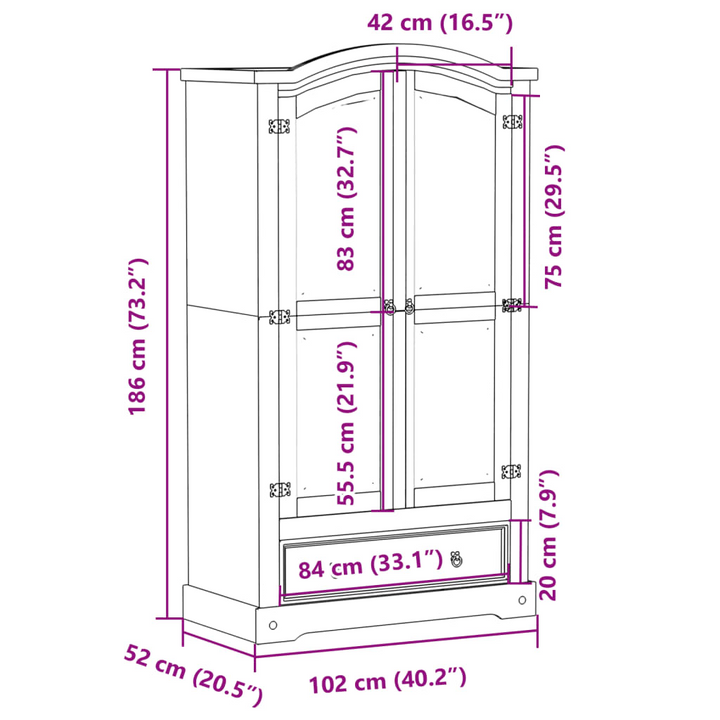 CORONA Wardrobe in White - Solid Pine Wood, 102x52x186 cm | Durable & Spacious Storage Solution - Premium  from Home Treasures - Just £426.99! Shop now at Home Treasures