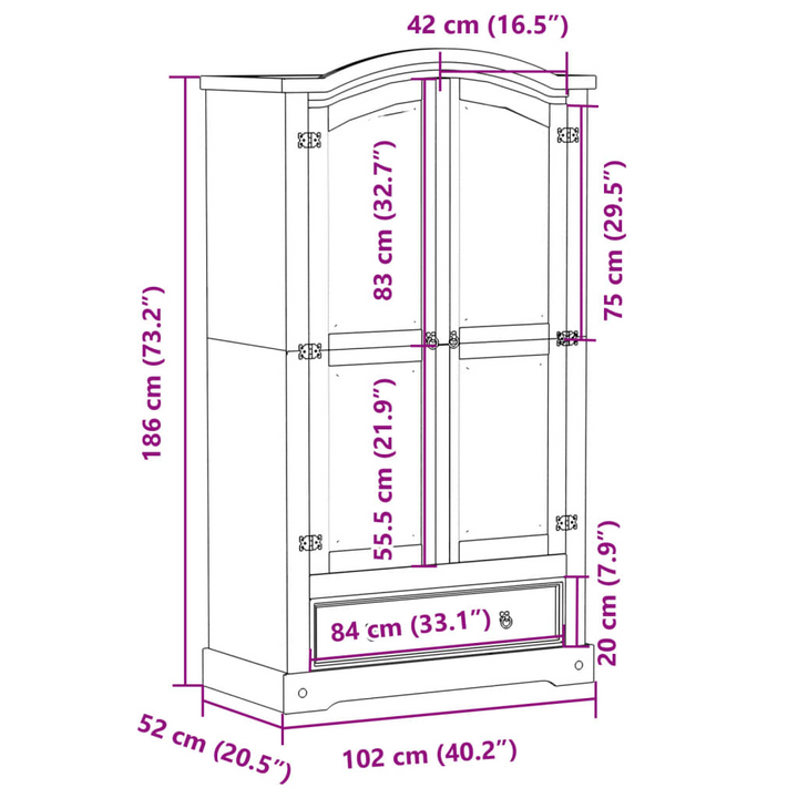 CORONA Wardrobe 102x52x186 cm, Solid Pine Wood - Stylish & Durable Storage Solution - Premium  from Home Treasures - Just £321.99! Shop now at Home Treasures