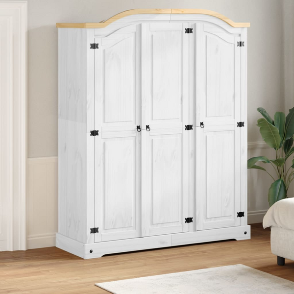 CORONA Wardrobe in White - 151.5x52x186 cm Solid Pine Wood Closet with Ample Storage & Rustic Charm - Premium  from Home Treasures - Just £472.99! Shop now at Home Treasures