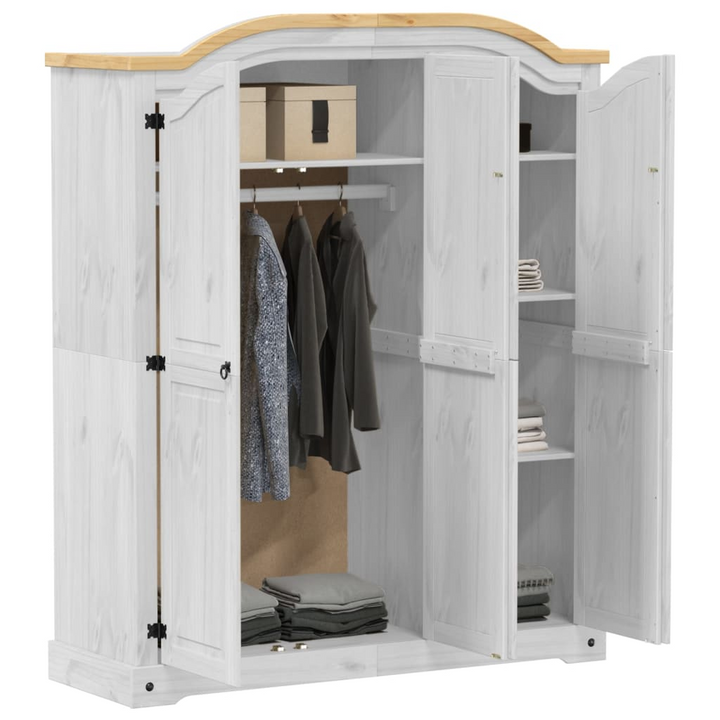 CORONA Wardrobe in White - 151.5x52x186 cm Solid Pine Wood Closet with Ample Storage & Rustic Charm - Premium  from Home Treasures - Just £472.99! Shop now at Home Treasures