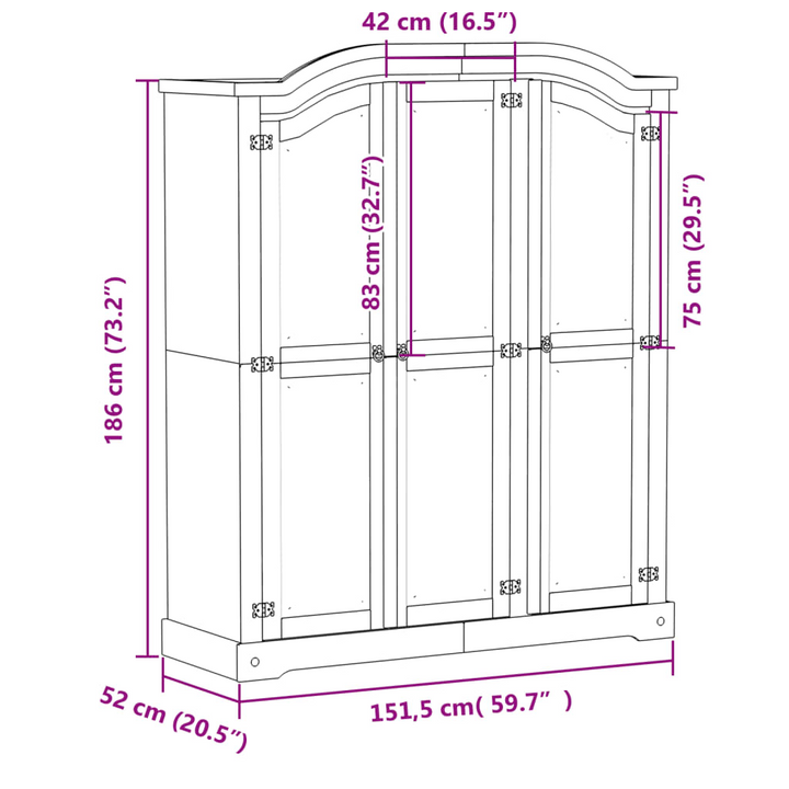 CORONA Wardrobe in White - 151.5x52x186 cm Solid Pine Wood Closet with Ample Storage & Rustic Charm - Premium  from Home Treasures - Just £472.99! Shop now at Home Treasures