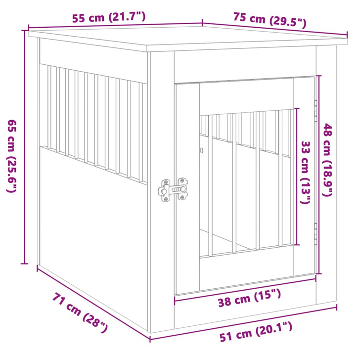 Dog Crate Furniture - Sonoma Oak, 55x75x65 cm, Stylish & Durable Engineered Wood with Steel Wire Windows - Premium  from Home Treasures - Just £92.99! Shop now at Home Treasures