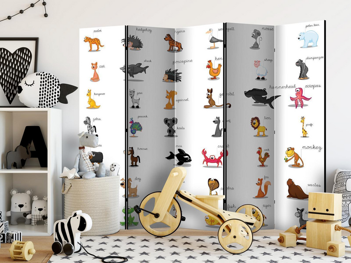 Elegant Room Divider - Learning by Playing (Animals) | Stylish 5-Panel Interior Partition with Full HD Design - Premium  from Home Treasures - Just £197.99! Shop now at Home Treasures