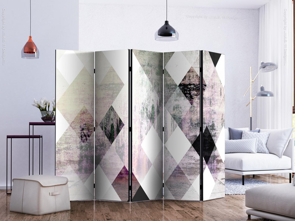 Elegant Rhombic Chessboard Pink Room Divider - Stylish 5-Panel Interior Partition - Premium  from Home Treasures - Just £197.99! Shop now at Home Treasures