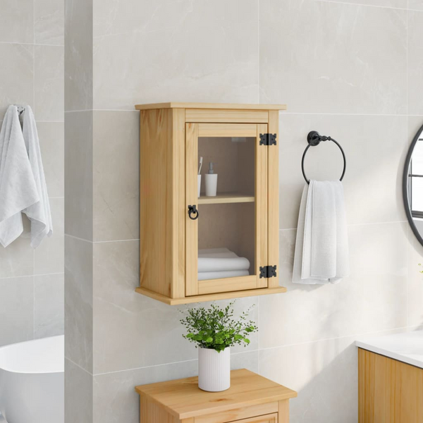 CORONA Bathroom Wall Cabinet - 45x27x64.5 cm | Solid Pine Wood with Glass Door | Honey Wax Finish - Premium  from Home Treasures - Just £62.99! Shop now at Home Treasures