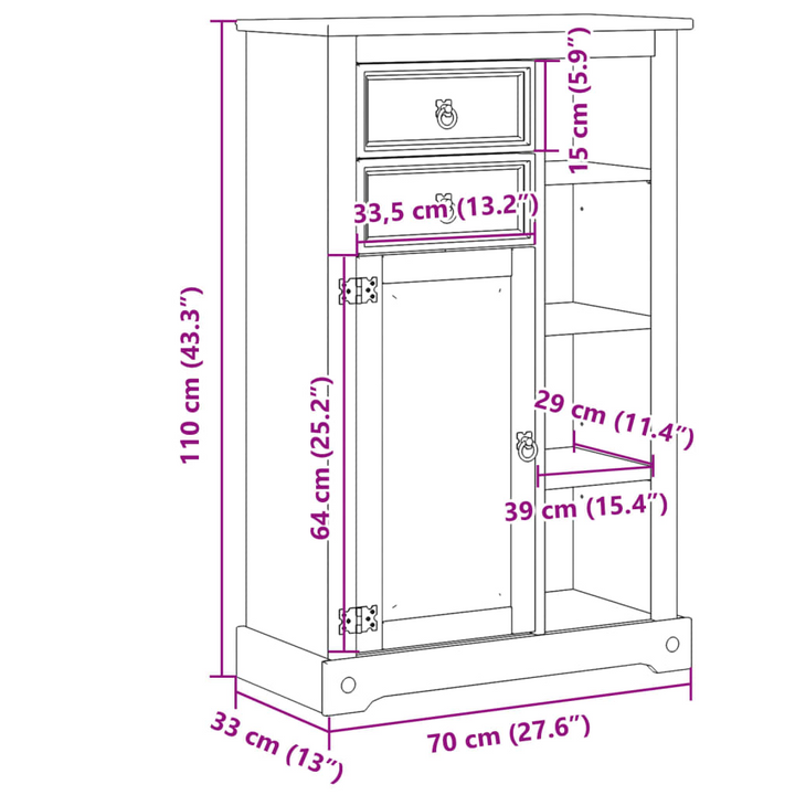 CORONA Solid Wood Pine Bathroom Cabinet 70x33x110 cm - Stylish and Durable Storage Solution - Premium  from Home Treasures - Just £143.99! Shop now at Home Treasures