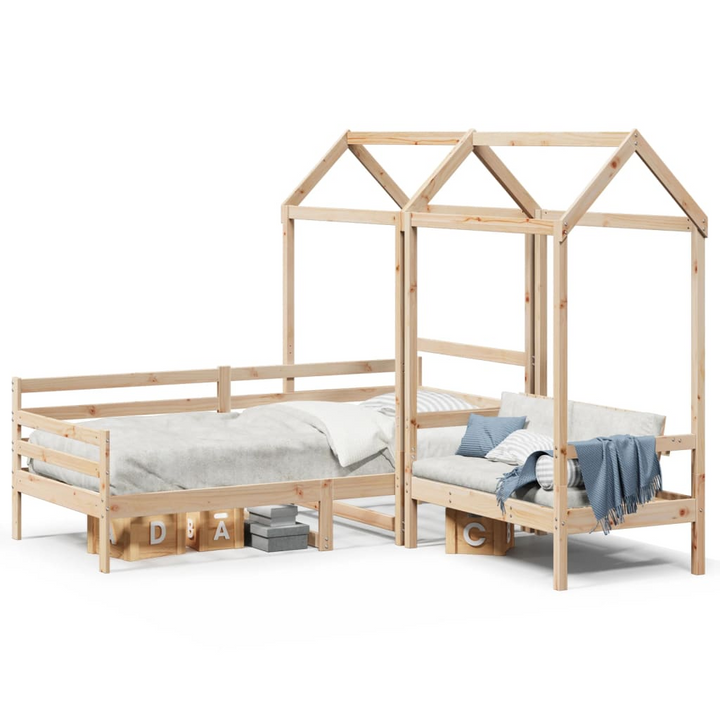 Wooden Day Bed and Bench Set with Roof, 90x200 cm - Versatile & Stylish, Solid Pine Wood, Extra Storage, No Mattress - Premium  from Home Treasures - Just £311.99! Shop now at Home Treasures