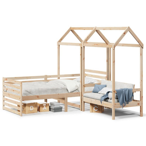 Versatile Wooden Day Bed and Bench Set with Roof - Pine Wood - 90x200 cm - Stylish and Functional Furniture - Premium  from Home Treasures - Just £312.99! Shop now at Home Treasures