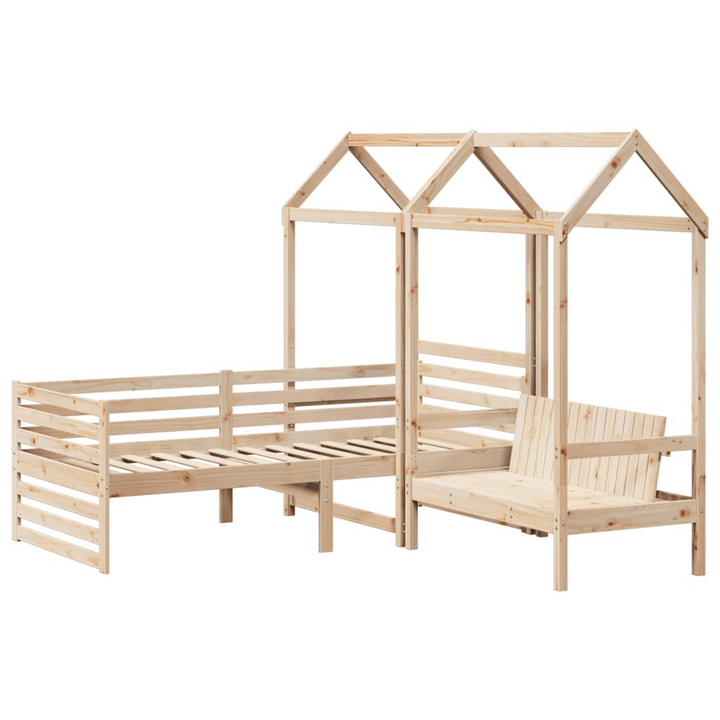 Versatile Wooden Day Bed and Bench Set with Roof - Pine Wood - 90x200 cm - Stylish and Functional Furniture - Premium  from Home Treasures - Just £312.99! Shop now at Home Treasures