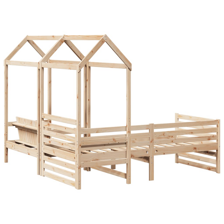 Versatile Wooden Day Bed and Bench Set with Roof - Pine Wood - 90x200 cm - Stylish and Functional Furniture - Premium  from Home Treasures - Just £312.99! Shop now at Home Treasures